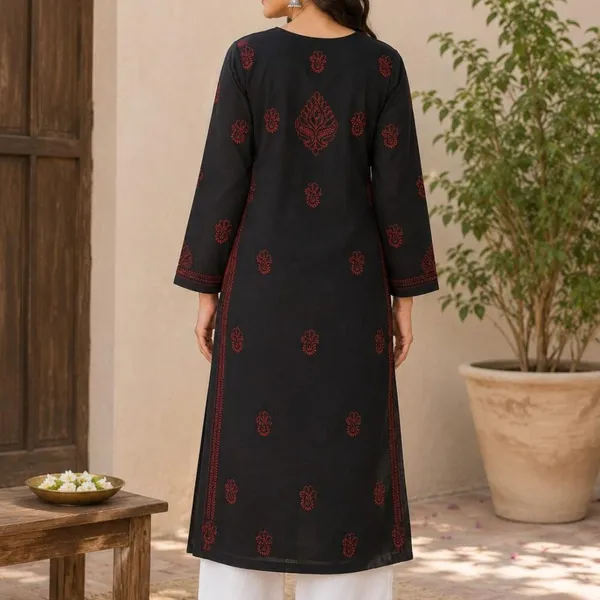 Black_Hand_Embroidered_Lucknowi_Chikankari_Kashmiri_Cotton_Kurti