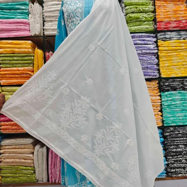 White_Hand_Embroidered_Lucknowi_Chikankari_Pure_Soft_Cotton_Dupatta