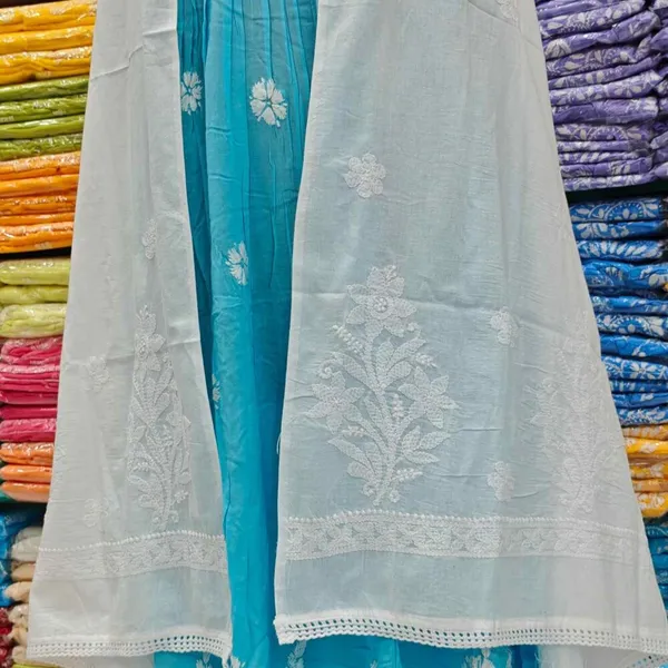 White_Hand_Embroidered_Lucknowi_Chikankari_Pure_Soft_Cotton_Dupatta