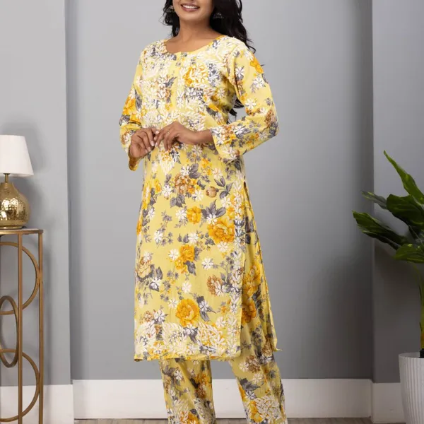 Yellow_Floral_Mul_Cotton_Kurti_Set