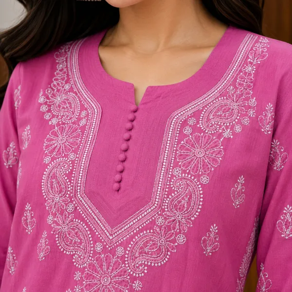 Fuchsian_Pink_Hand_Embroidered_Lucknowi_Chikankari_Akira_Cotton_Kurti
