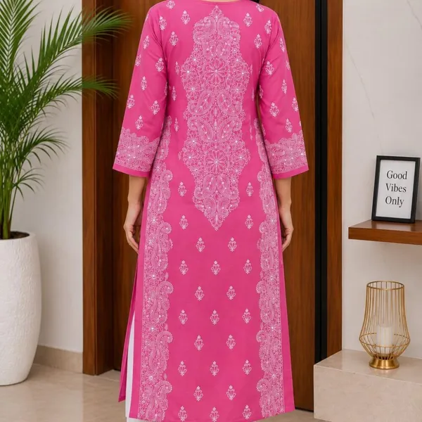 Fuchsian_Pink_Hand_Embroidered_Lucknowi_Chikankari_Akira_Cotton_Kurti