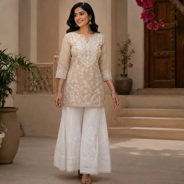 White_Hand_Embroidered_Pure_Cotton_Chikankari_Kalidar_Palazzo