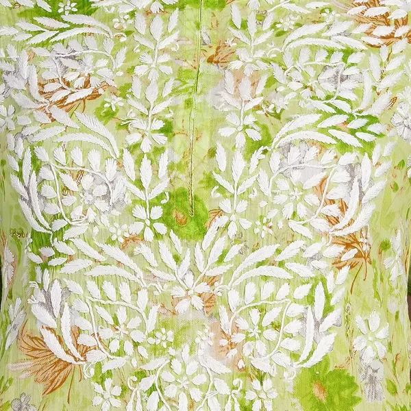 Lime_Green_Handcrafted_Chikan_Floral_Print_Mul_Cotton_Kurti