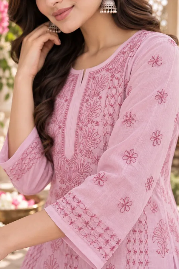 Onion_Pink_Handcrafted_Lucknowi_Chikan_Aabha_Cotton_Kurti
