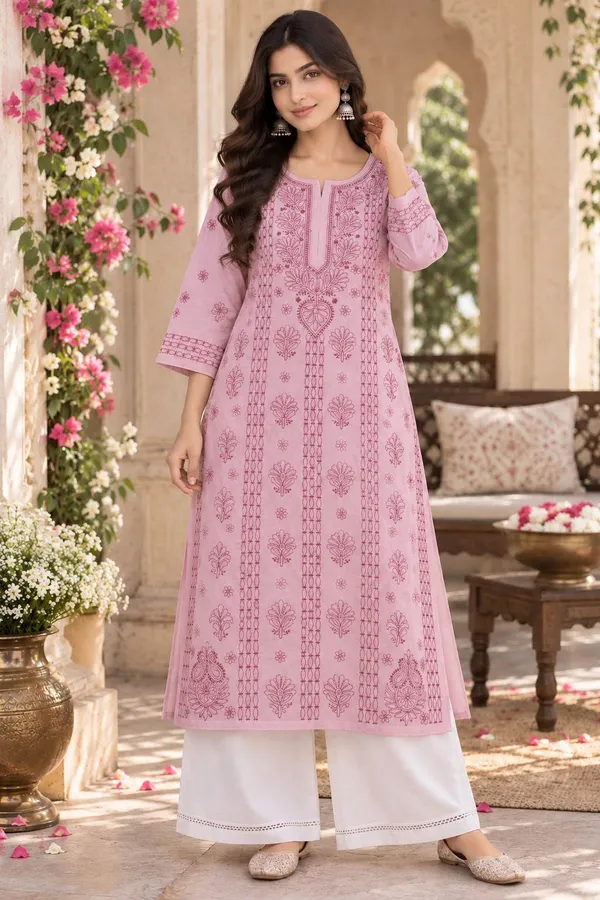Onion_Pink_Handcrafted_Lucknowi_Chikan_Aabha_Cotton_Kurti
