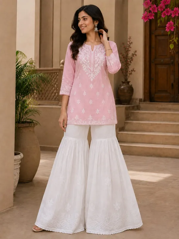 White_Hand_Embroidered_Pure_Cotton_Chikankari_Sharara