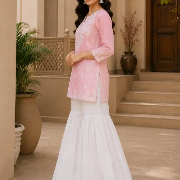 White_Hand_Embroidered_Pure_Cotton_Chikankari_Sharara