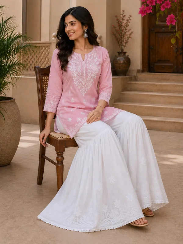 White_Hand_Embroidered_Pure_Cotton_Chikankari_Sharara
