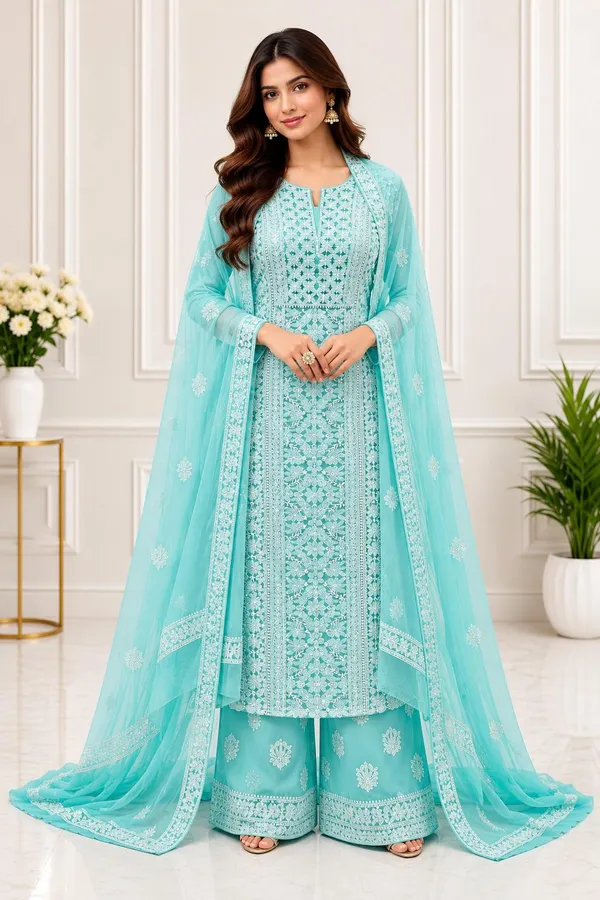 Mint_Aqua_Suit_Piece_Chiffon_Jaal_With_Dupatta