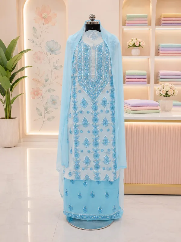 Sky_Blue_Hand_Embroidered_Soft_Cotton_Unstitched_Contrast_Chikan_Suit_Set