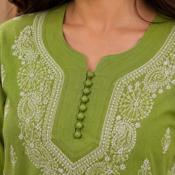 Olive_Green_Hand_Embroidered_Lucknowi_Chikankari_Akira_Cotton_Kurti