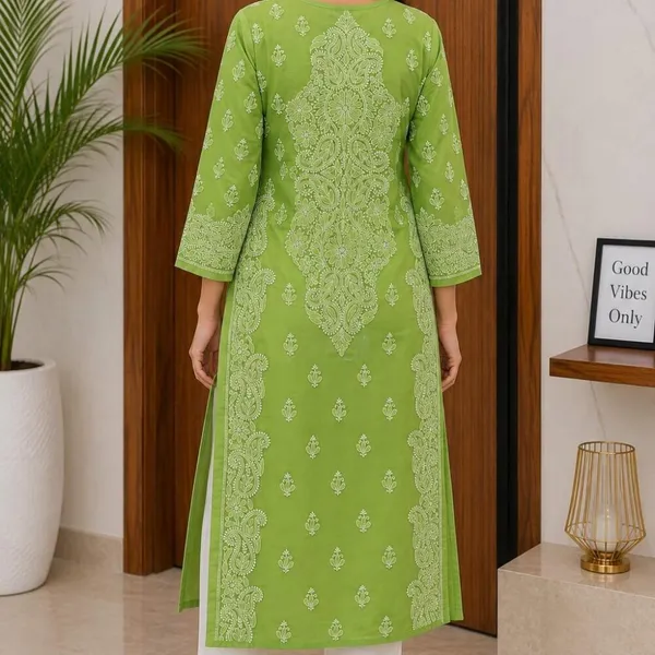 Olive_Green_Hand_Embroidered_Lucknowi_Chikankari_Akira_Cotton_Kurti