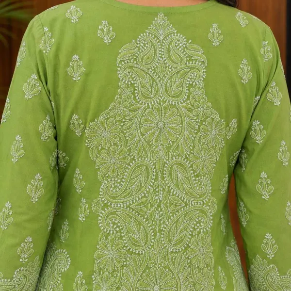 Olive_Green_Hand_Embroidered_Lucknowi_Chikankari_Akira_Cotton_Kurti