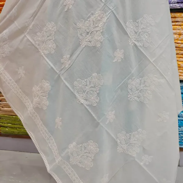 White_Hand_Embroidered_Lucknowi_Chikankari_Pure_Soft_Cotton_Dupatta