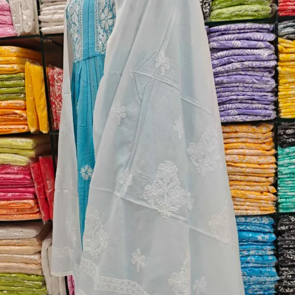 White_Hand_Embroidered_Lucknowi_Chikankari_Pure_Soft_Cotton_Dupatta