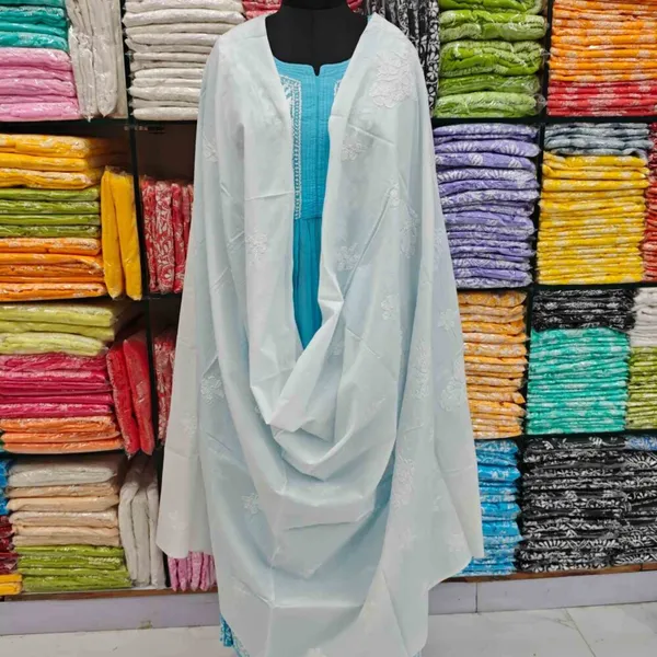 White_Hand_Embroidered_Lucknowi_Chikankari_Pure_Soft_Cotton_Dupatta