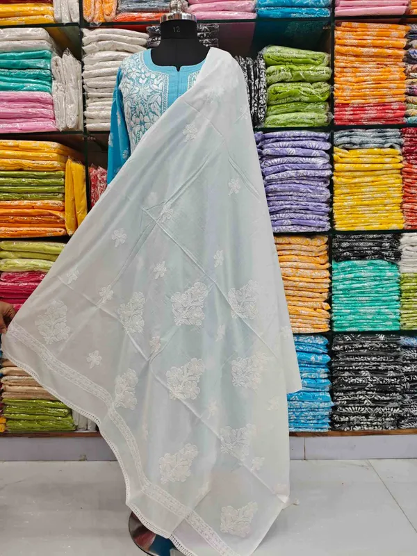 White_Hand_Embroidered_Lucknowi_Chikankari_Pure_Soft_Cotton_Dupatta