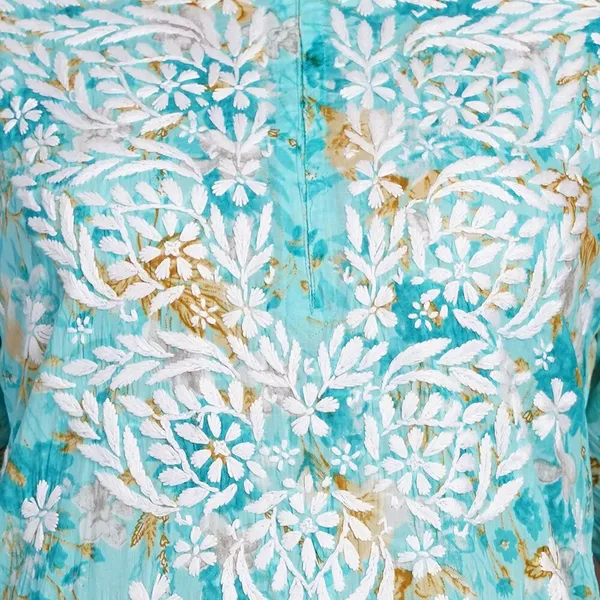 Aqua_Blue_Handcrafted_Chikan_Floral_Print_Mul_Cotton_Kurti