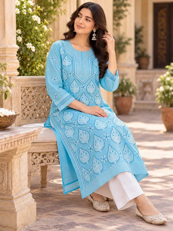 Sky_Blue_Voile_Cotton_Kurti