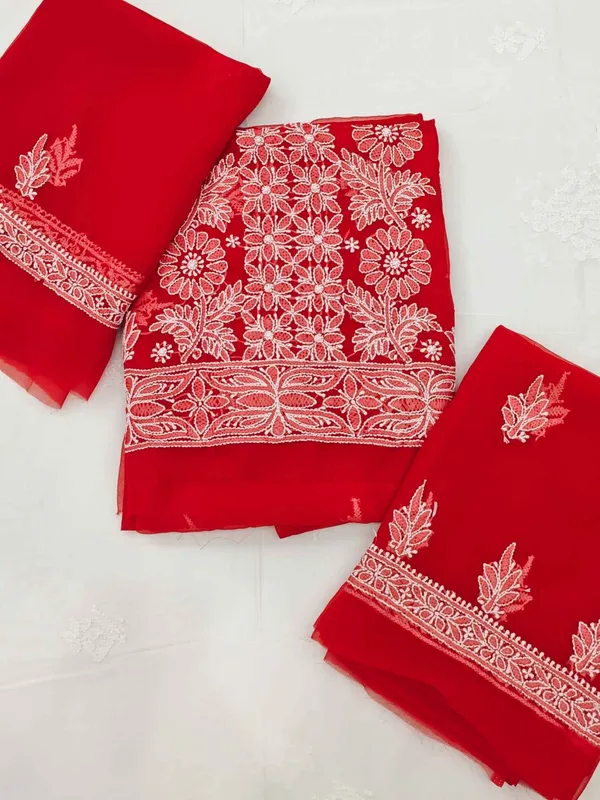 Cherry_Red_Hand_Crafted_Soft_Chiffon_Unstitched_Chikan_Suit_Set_Panel_Pattern