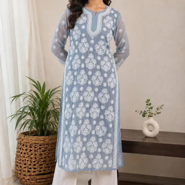 Grey_Hand_Embroidered_Lucknowi_Chikankari_Chiffon_Kurti_With_Full_Buti_Jaal