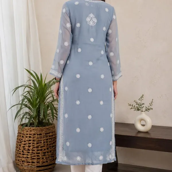 Grey_Hand_Embroidered_Lucknowi_Chikankari_Chiffon_Kurti_With_Full_Buti_Jaal