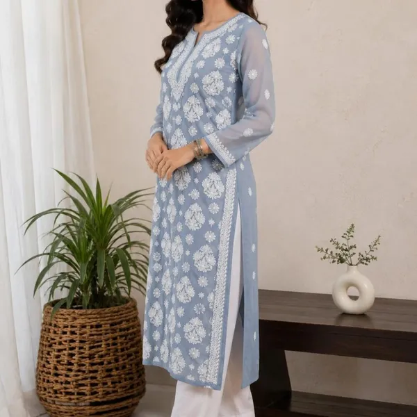 Grey_Hand_Embroidered_Lucknowi_Chikankari_Chiffon_Kurti_With_Full_Buti_Jaal