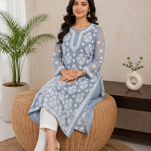 Grey_Hand_Embroidered_Lucknowi_Chikankari_Chiffon_Kurti_With_Full_Buti_Jaal