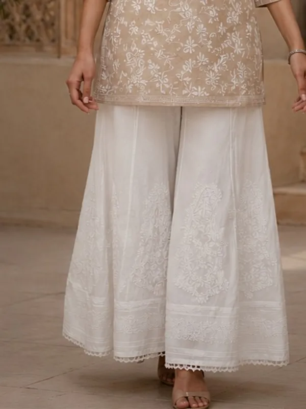 White_Hand_Embroidered_Pure_Cotton_Chikankari_Kalidar_Palazzo