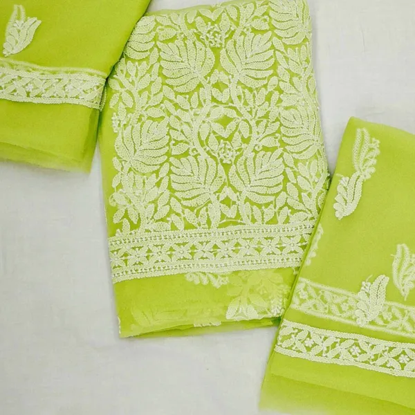 Neon_Lime_Green_Hand_Embroidered_Soft_Chiffon_Unstitched_Leaf_Chikankari_Suit_Set_With_Dupatta