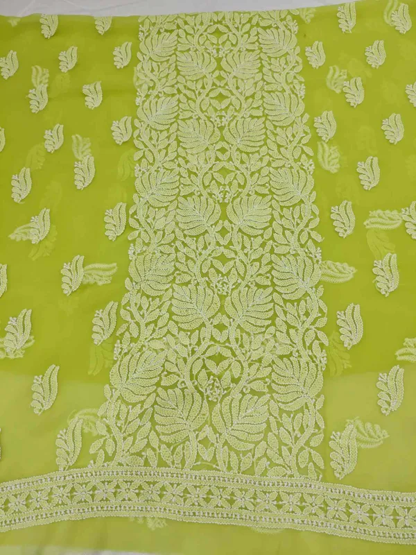 Neon_Lime_Green_Hand_Embroidered_Soft_Chiffon_Unstitched_Leaf_Chikankari_Suit_Set_With_Dupatta