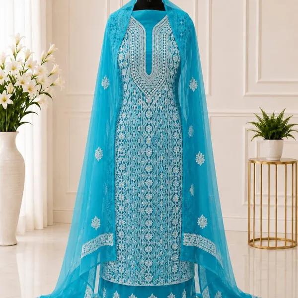 Turquoise_Blue_Chiffon_Front_Jaal_Suit_Piece_With_Dupatta