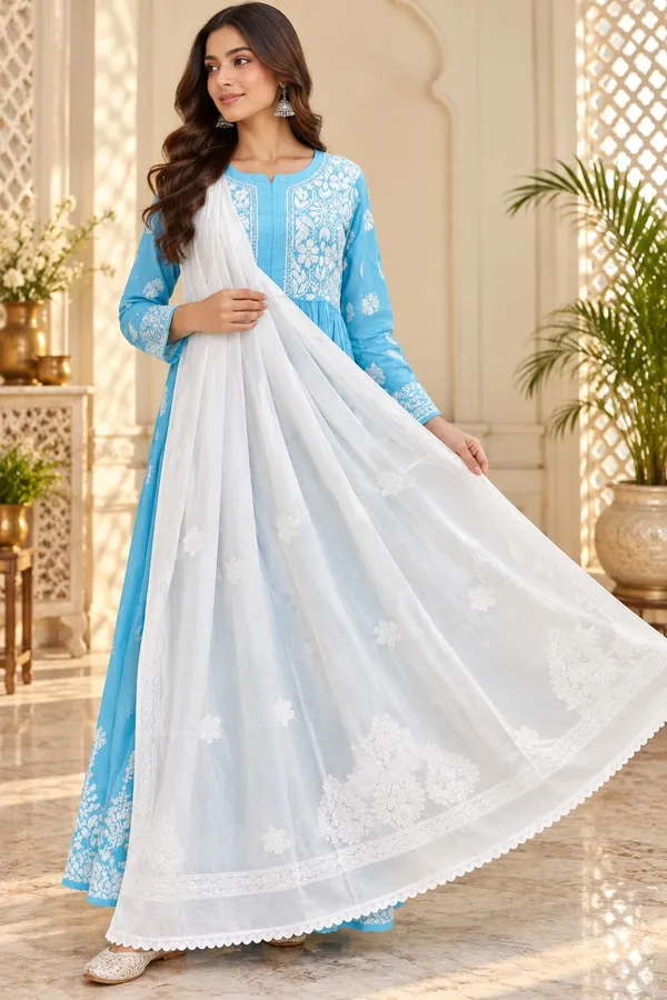 White_Hand_Embroidered_Lucknowi_Chikankari_Pure_Soft_Cotton_Dupatta