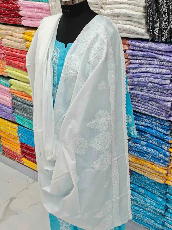 White_Hand_Embroidered_Lucknowi_Chikankari_Pure_Soft_Cotton_Dupatta