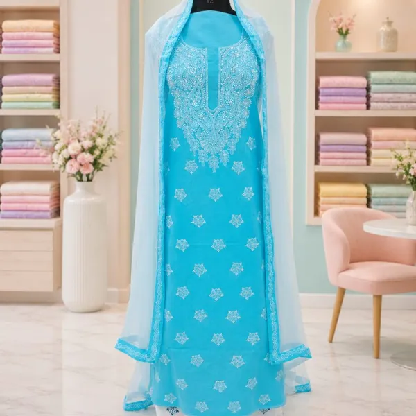Sky_Blue_Cotton_Suit_Piece_With_Contrast_Bottom_Chiffon_Dupatta