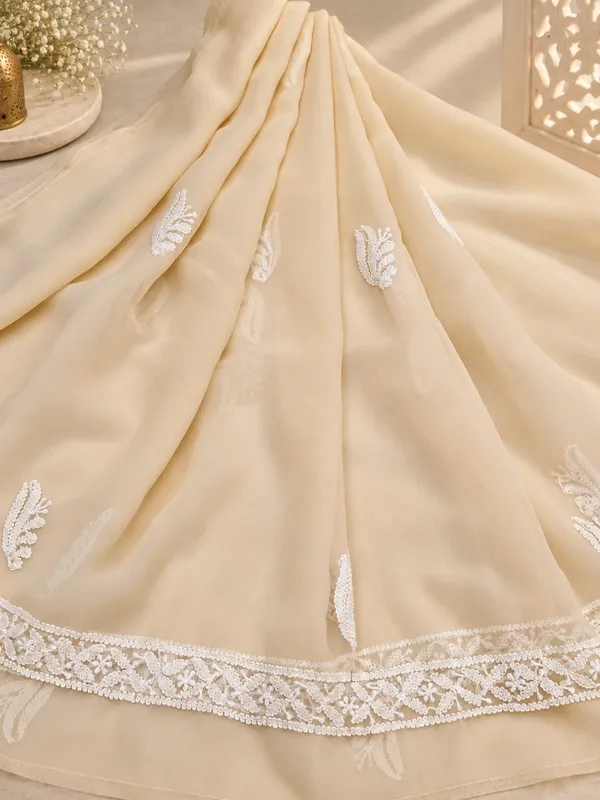 Light_Fawn_Hand_Embroidered_Soft_Chiffon_Unstitched_Leaf_Chikankari_Suit_Set_With_Dupatta
