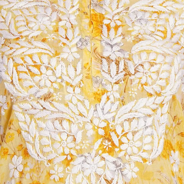 Lemon_Yellow_Handcrafted_Chikan_Floral_Print_Mul_Cotton_Kurti