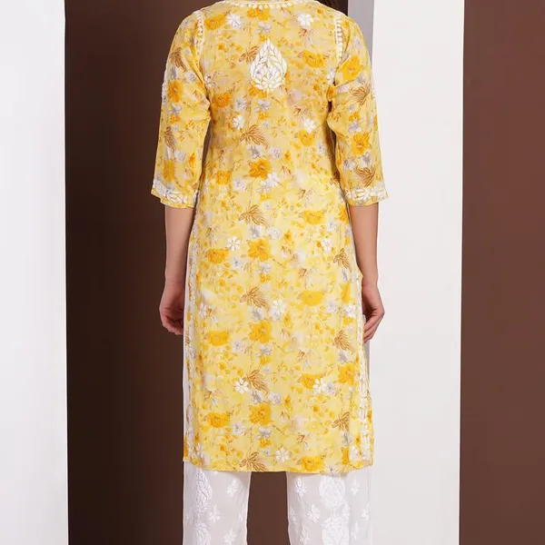 Lemon_Yellow_Handcrafted_Chikan_Floral_Print_Mul_Cotton_Kurti