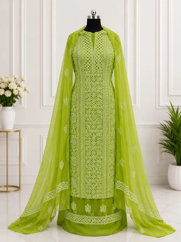 Lime_Green_Suit_Piece_Chiffon_Jaal_With_Dupatta