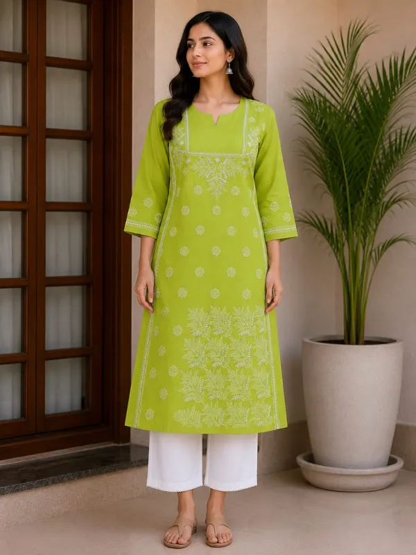 Lime_Green_Voile_Cotton_Kurti