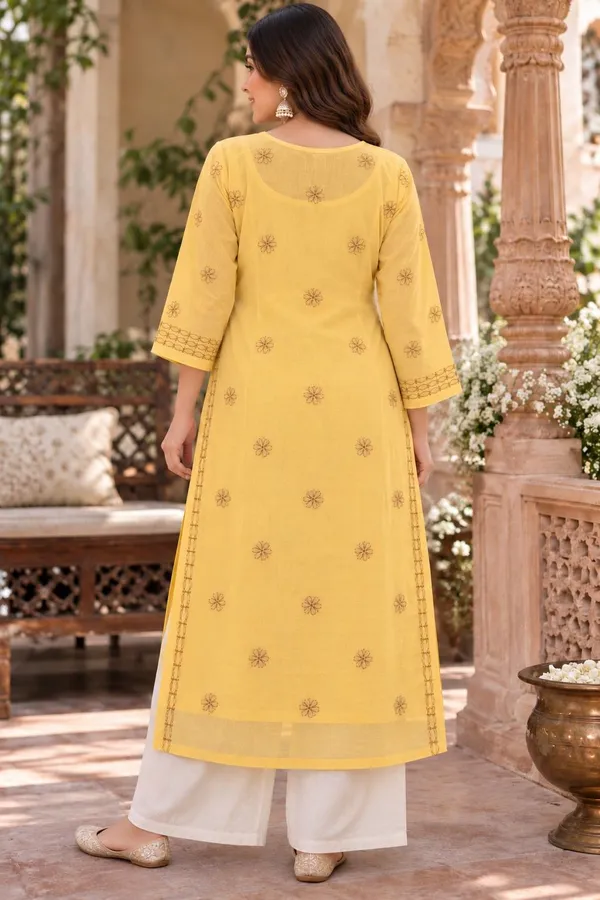 Yellow_Handcrafted_Lucknowi_Chikan_Aabha_Cotton_Kurti