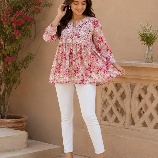 Blush_Pink_Floral_Handcrafted_Lucknowi_Chikan_Cotton_Short_Top