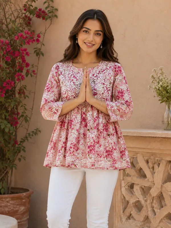 Blush_Pink_Floral_Handcrafted_Lucknowi_Chikan_Cotton_Short_Top