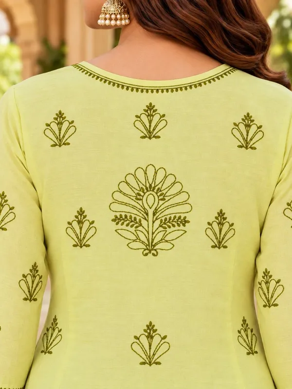 Lemon_Yellow_Hand_Embroidered_Chikan_Cotton_Kurti