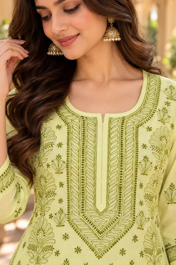 Lemon_Yellow_Hand_Embroidered_Chikan_Cotton_Kurti