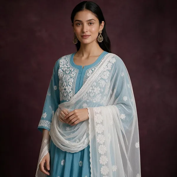 White_Hand_Embroidered_Lucknowi_Chikankari_Pure_Soft_Chiffon_Dupatta