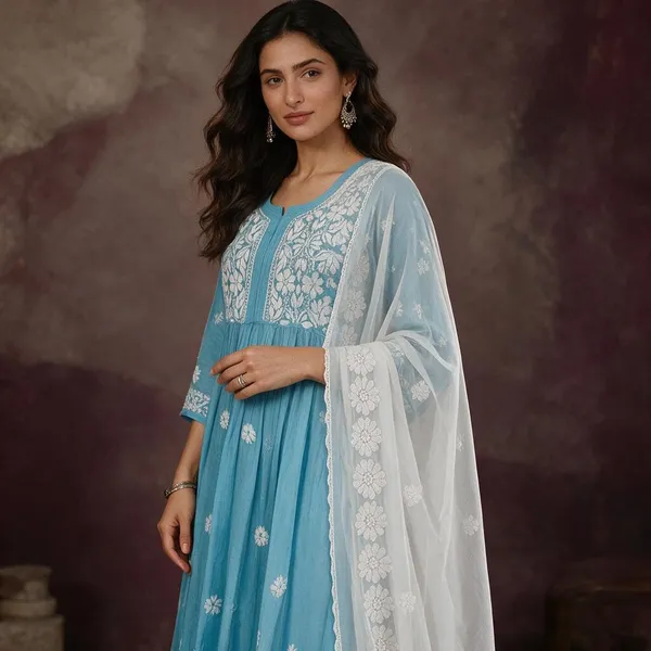 White_Hand_Embroidered_Lucknowi_Chikankari_Pure_Soft_Chiffon_Dupatta