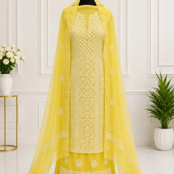 Lemon_Yellow_Suit_Piece_Chiffon_Jaal_With_Dupatta