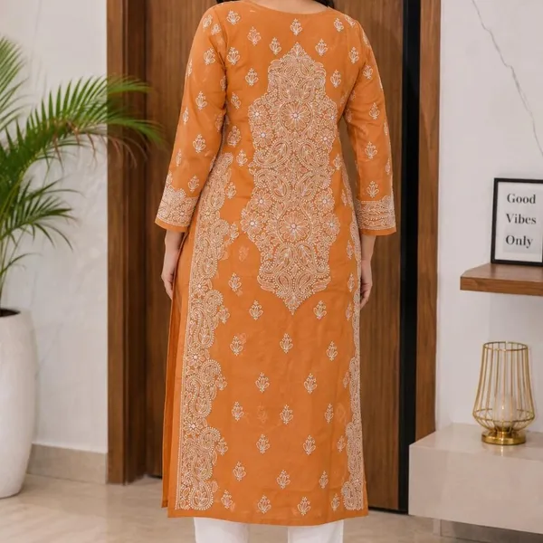Mustard_Orange_Hand_Embroidered_Lucknowi_Chikankari_Akira_Cotton_Kurti
